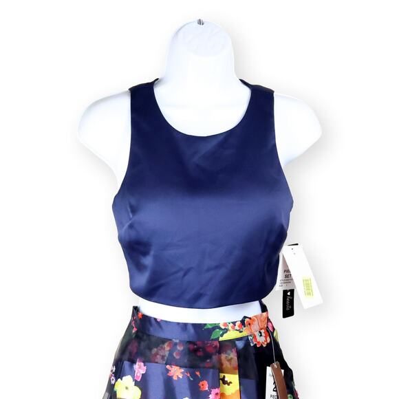 Sequin Hearts Juniors Navy Floral Formal Ball Gown 2-pc SZ 1 NWT - Picture 2 of 11